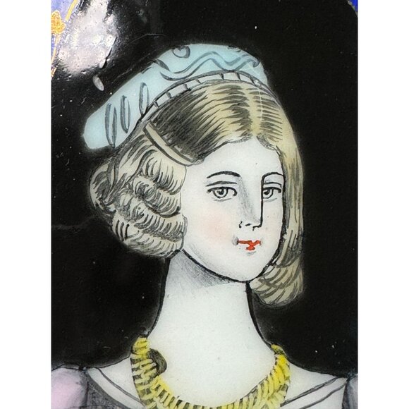 Antique Miniature Enamel Victorian Lady Portraits on Porcelain Plaques - Picture 5 of 11